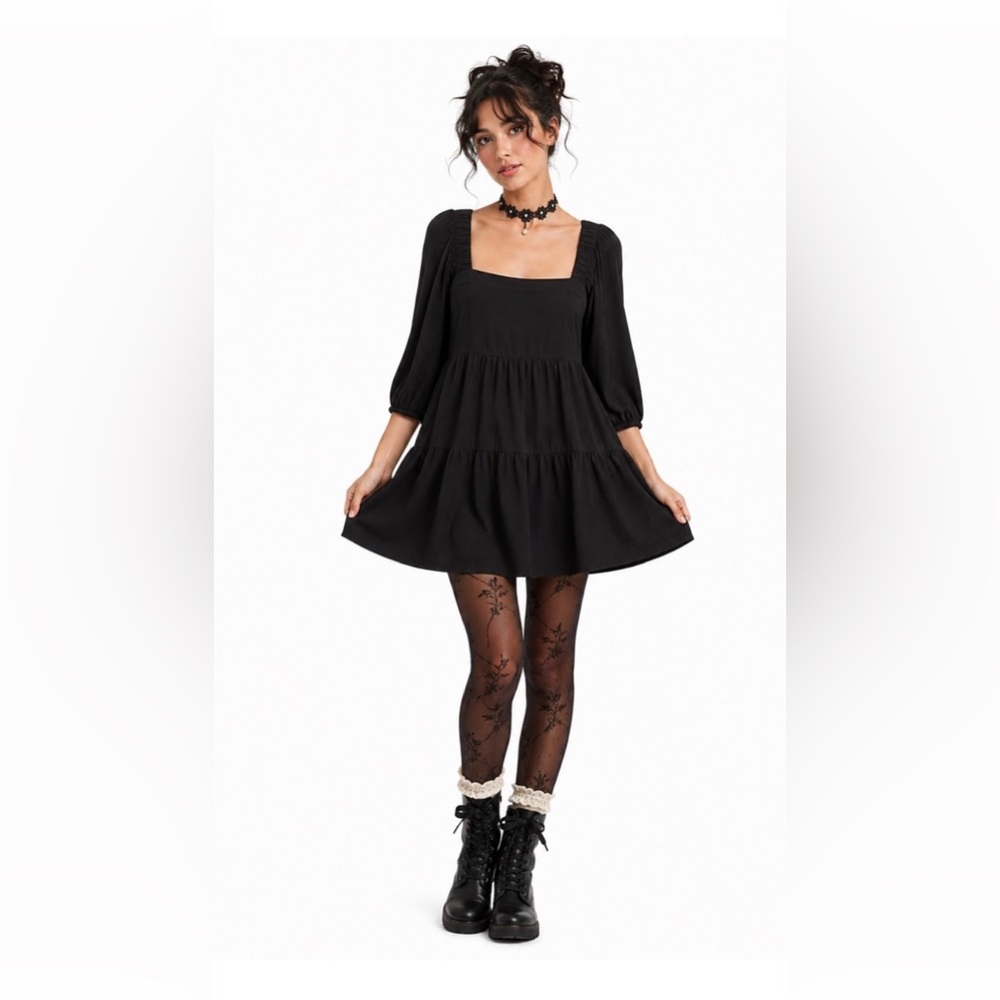 Shinestar black tiered babydoll mini dress Size S